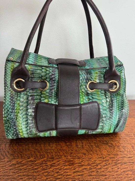 EUC - Jimmy Choo Ramona Python Skin Shoulder Bag - Green w/ Hints of Purple -COA - Picture 6 of 13